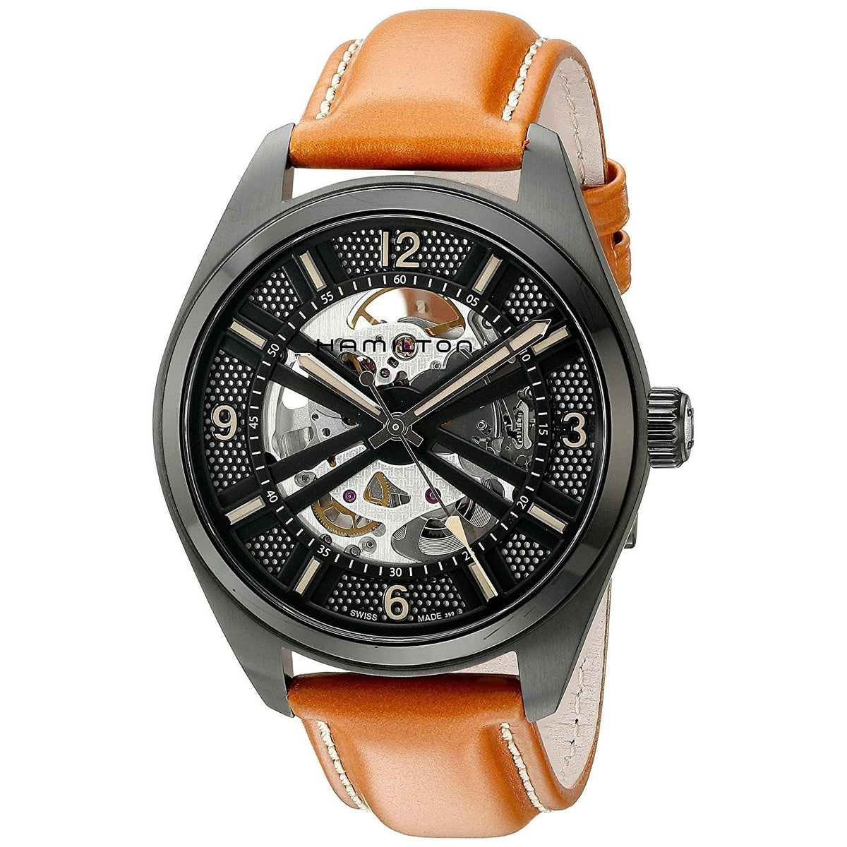 Hamilton Men&#39;s H72585535 Khaki Field Skeleton Automatic Brown Leather Watch