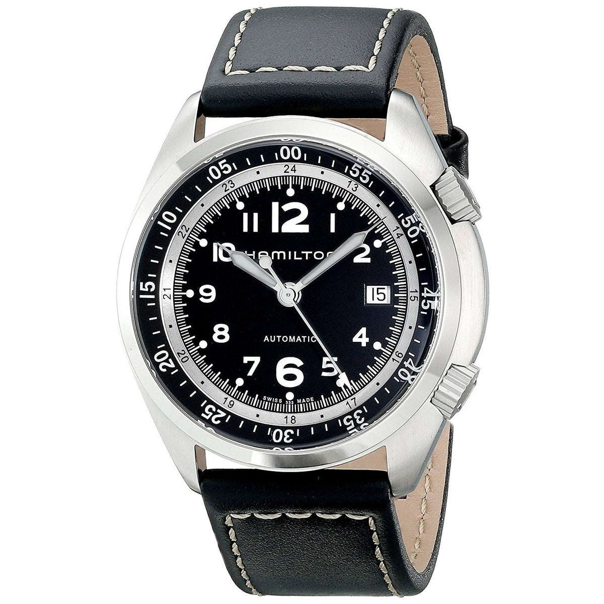 Hamilton Men&#39;s H76455733 Khaki Aviation Automatic Black Leather Watch