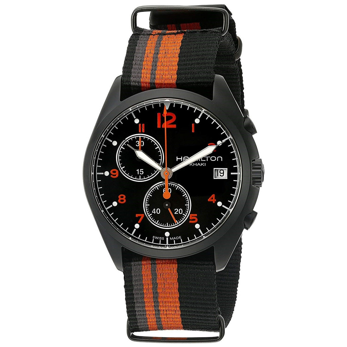 Hamilton Men&#39;s H76582933 Pilot Pioneer Chronograph Orange and Black Nylon Watch