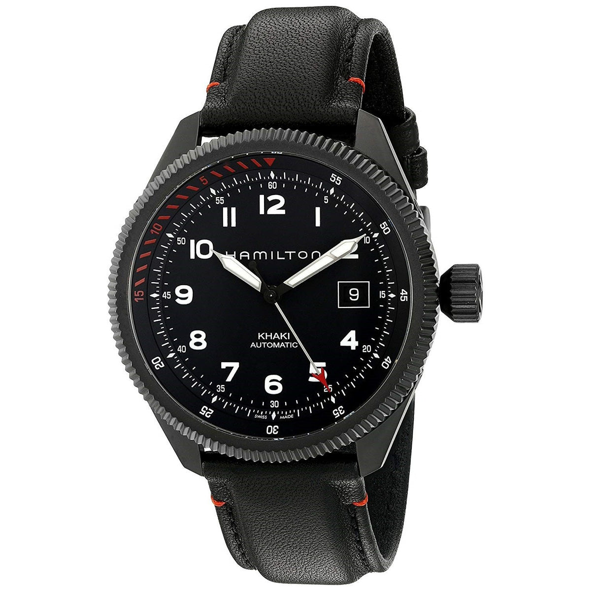Hamilton Men's H76695733 Khaki Aviation Automatic Black Leather Watch