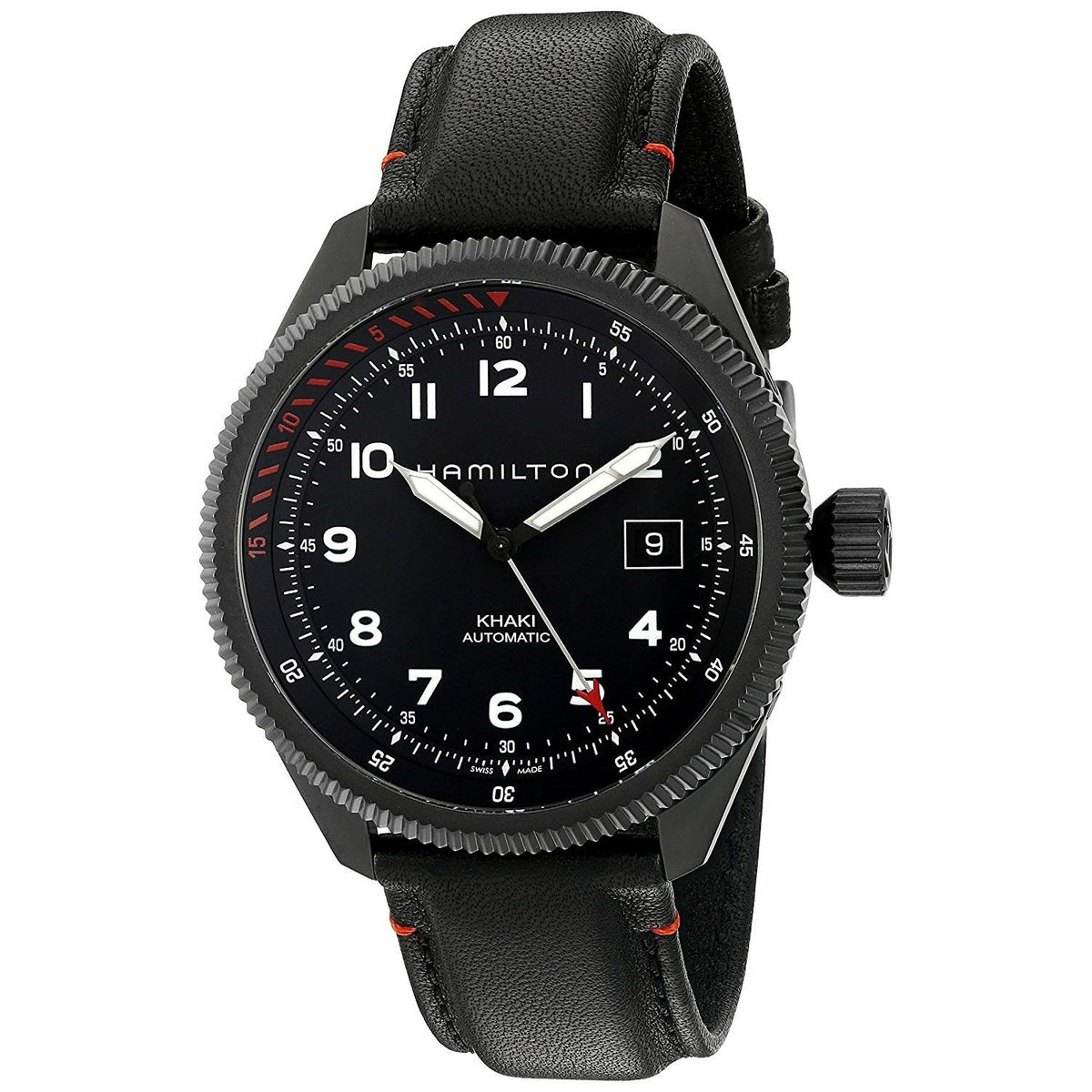 Hamilton Men&#39;s H76695733 Khaki Aviation Automatic Black Leather Watch