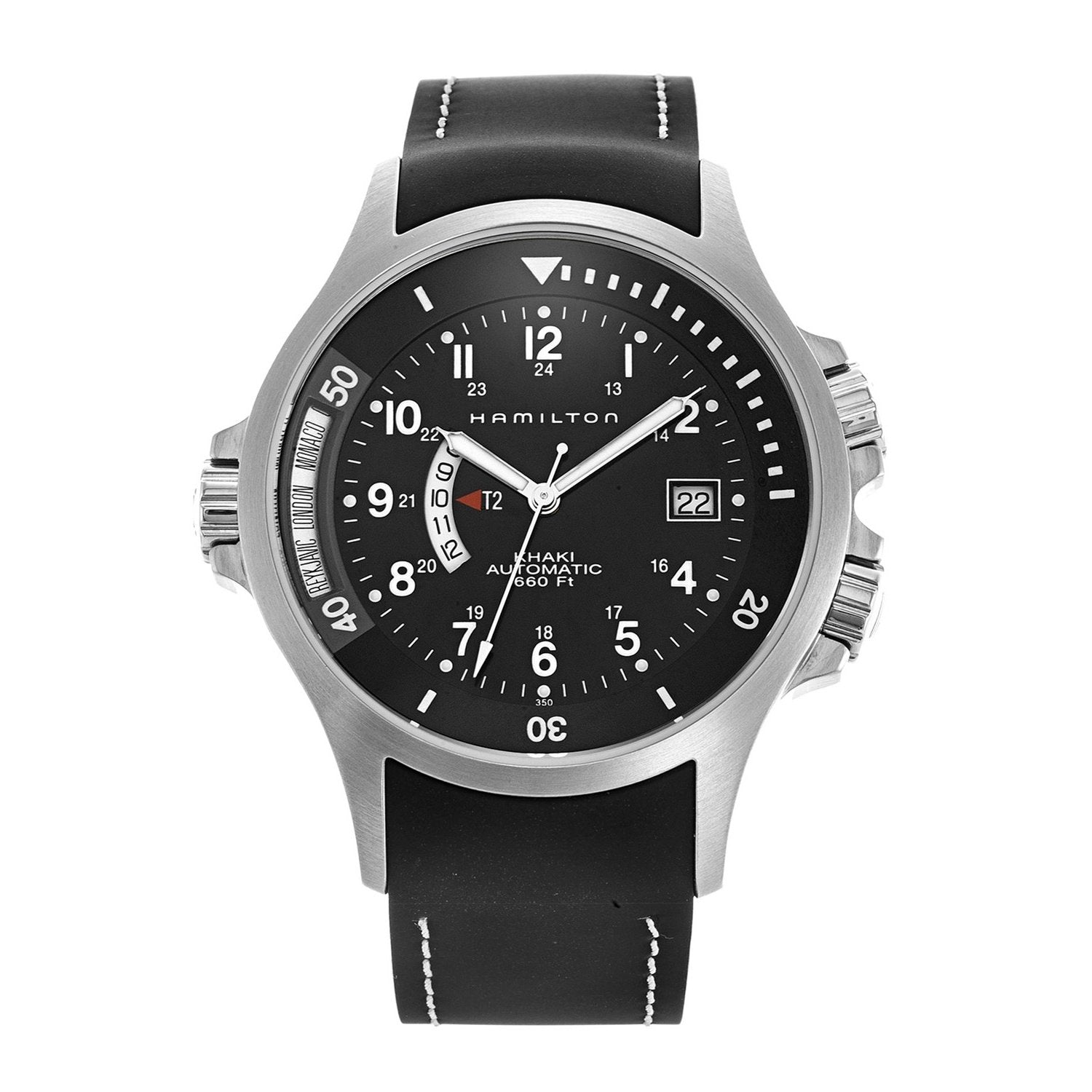 Hamilton Men's H77615333 Khaki Navy GMT World Time Automatic Black Rubber  Watch