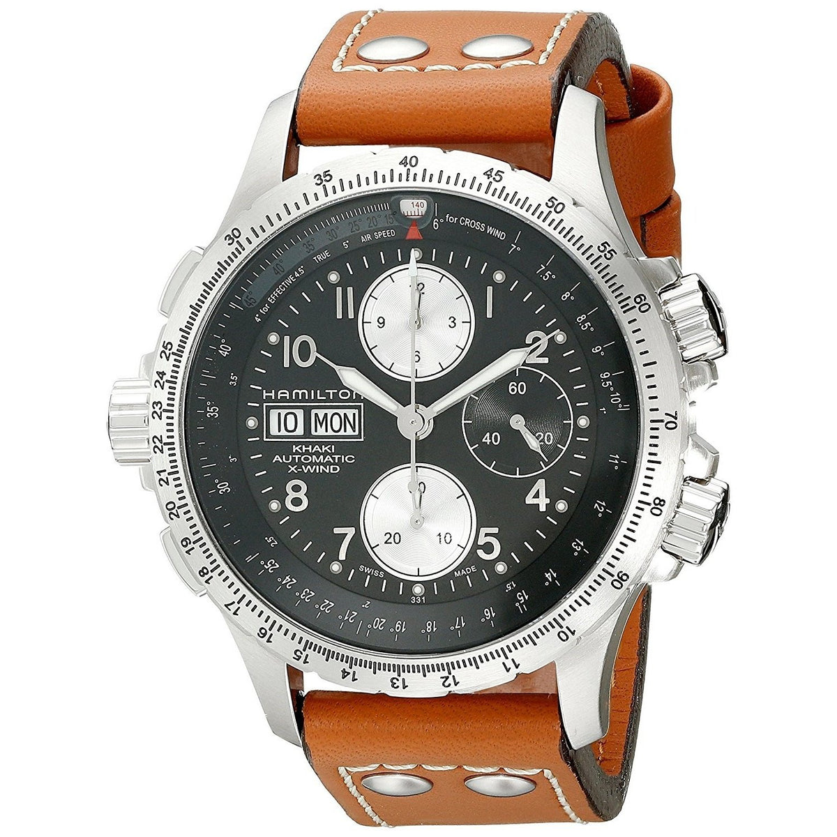 Hamilton Men&#39;s H77616533 Khaki X Wind Chronograph Air Speed Scale Automatic Brown Leather Watch
