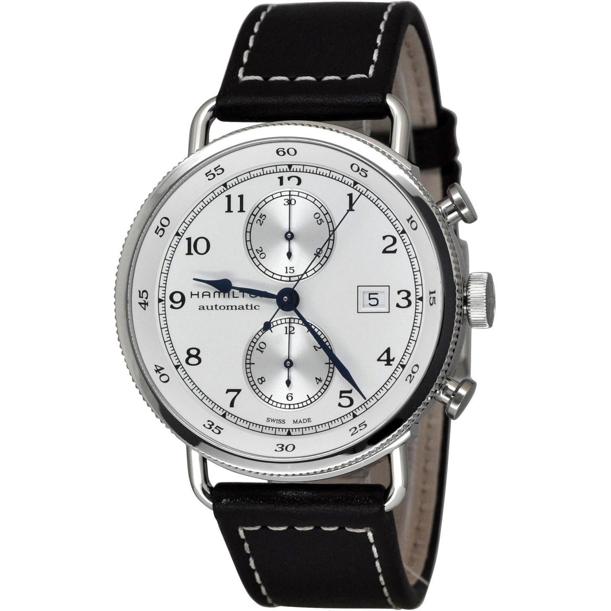 Hamilton Men&#39;s H77706553 Khaki Navy Chronograph Automatic Brown Leather Watch