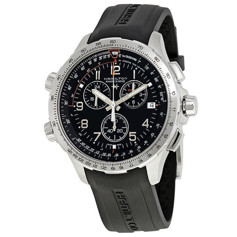 Hamilton Men's H77912335 Khaki X-Wind Chronograph, GMT and Time Zone Black Rubber Watch