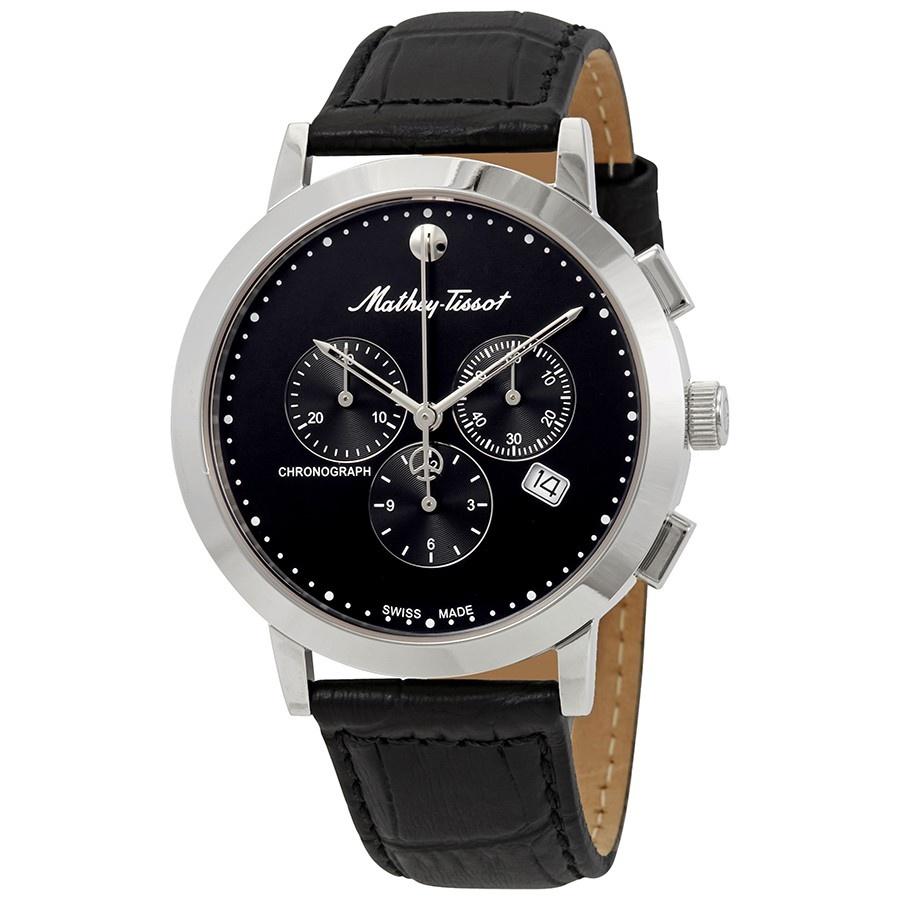 Mathey-Tissot Men&#39;s H9315CHALM Sport Classic Chronograph Black Leather Watch
