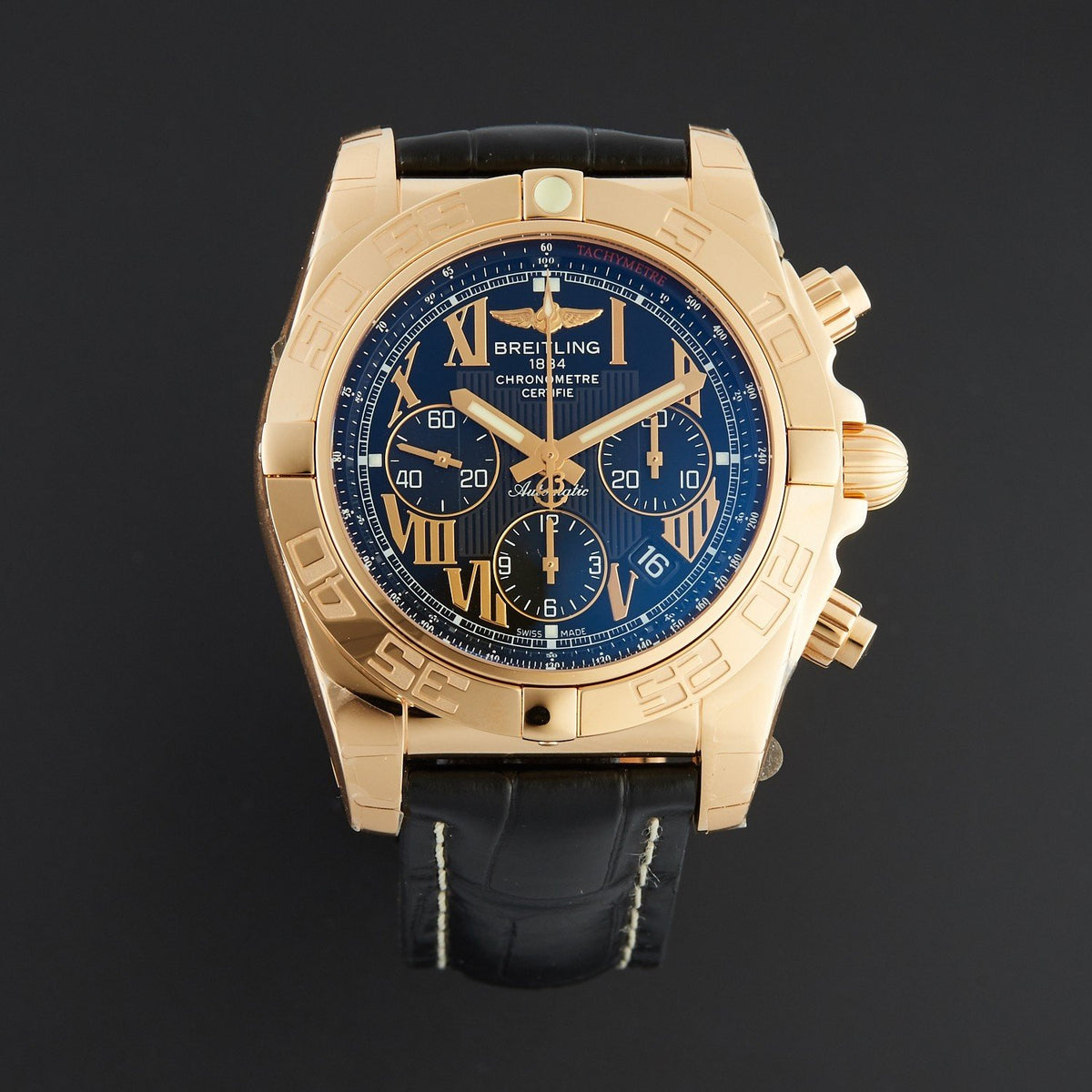 Breitling Men&#39;s HB011012-B957-743P Chronomat Chronograph Black Leather Watch