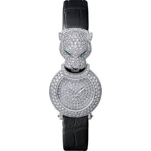 Cartier Women&#39;s HPI00767 Bestaire Diamond Black Leather Watch