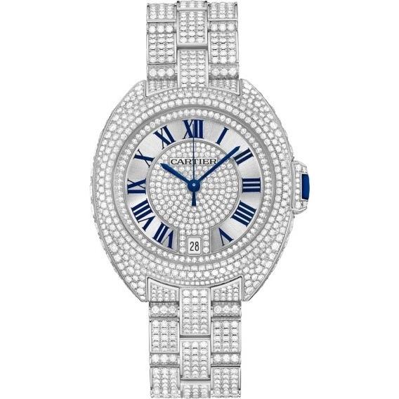 Cartier Women's HPI00981 Cle De Cartier Diamond White Gold-Tone Stainless Steelwith Set of Diamonds Watch