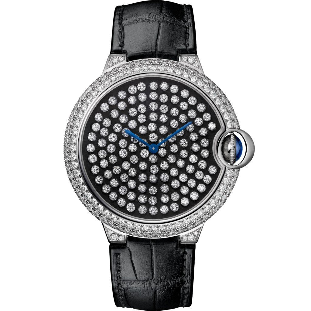 Cartier Men&#39;s HPI01062 Ballon Bleu Diamond Black Leather Watch