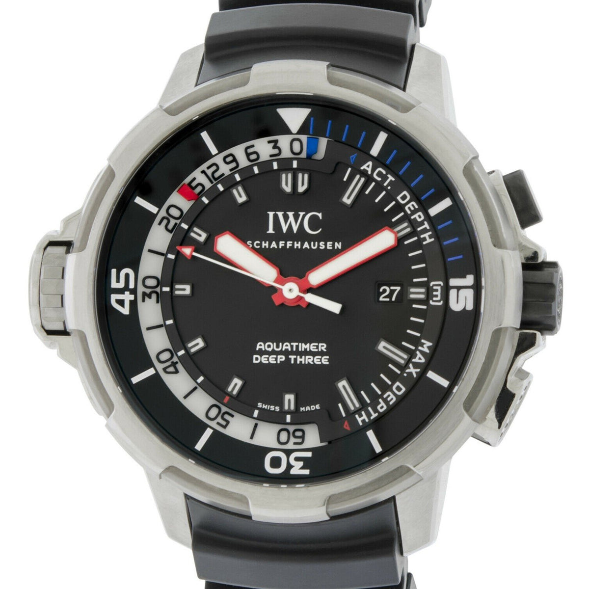IWC Men&#39;s IW355701 Aquatimer Deep Three Black Rubber Watch