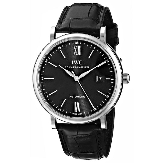 IWC Men's IW356502 Portofino Automatic Black Leather Watch