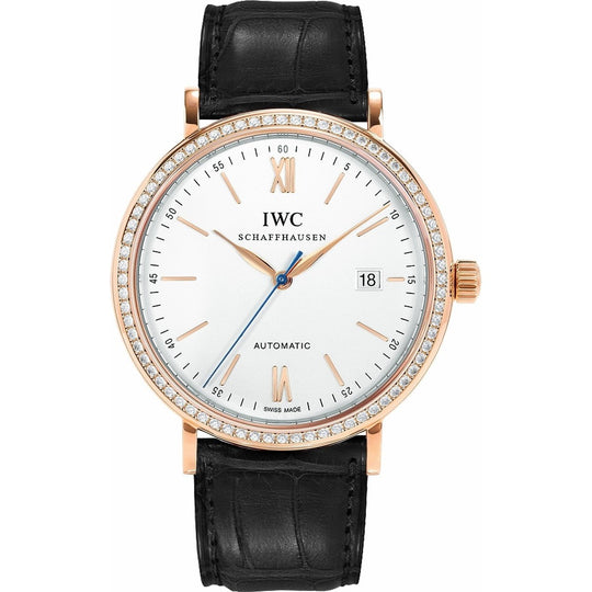 IWC Men's IW356515 Portofino Black Leather Watch