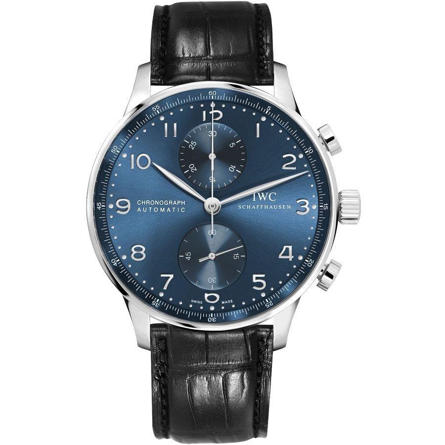 IWC Men&#39;s IW371491 Portugieser Chronograph Black Leather Watch