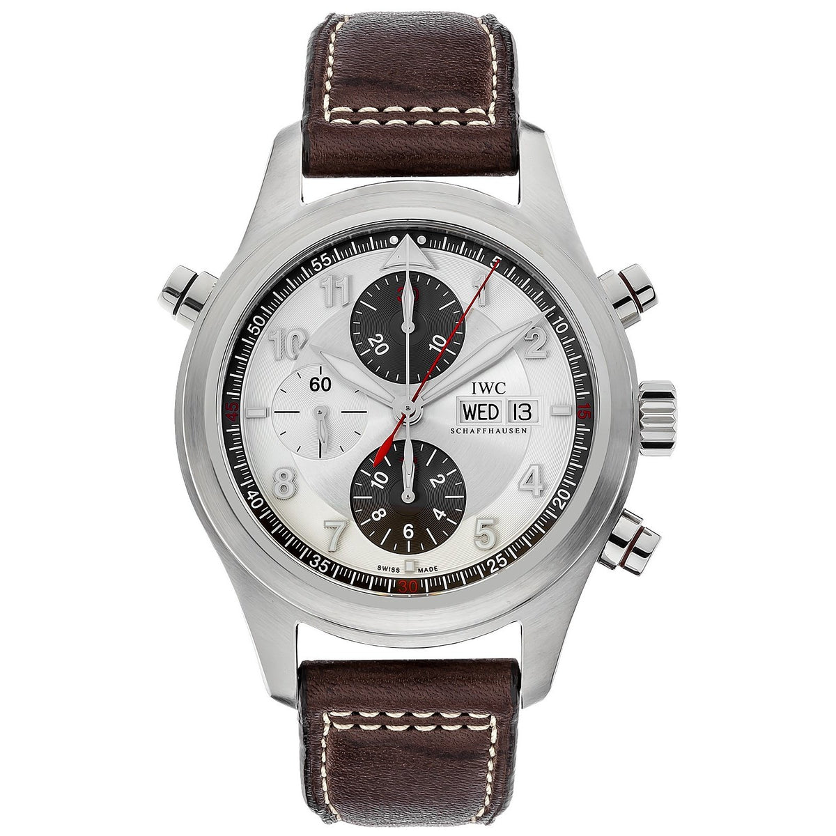 IWC Men&#39;s IW371806 Spitfire Double Chronograph Chronograph Brown Leather Watch