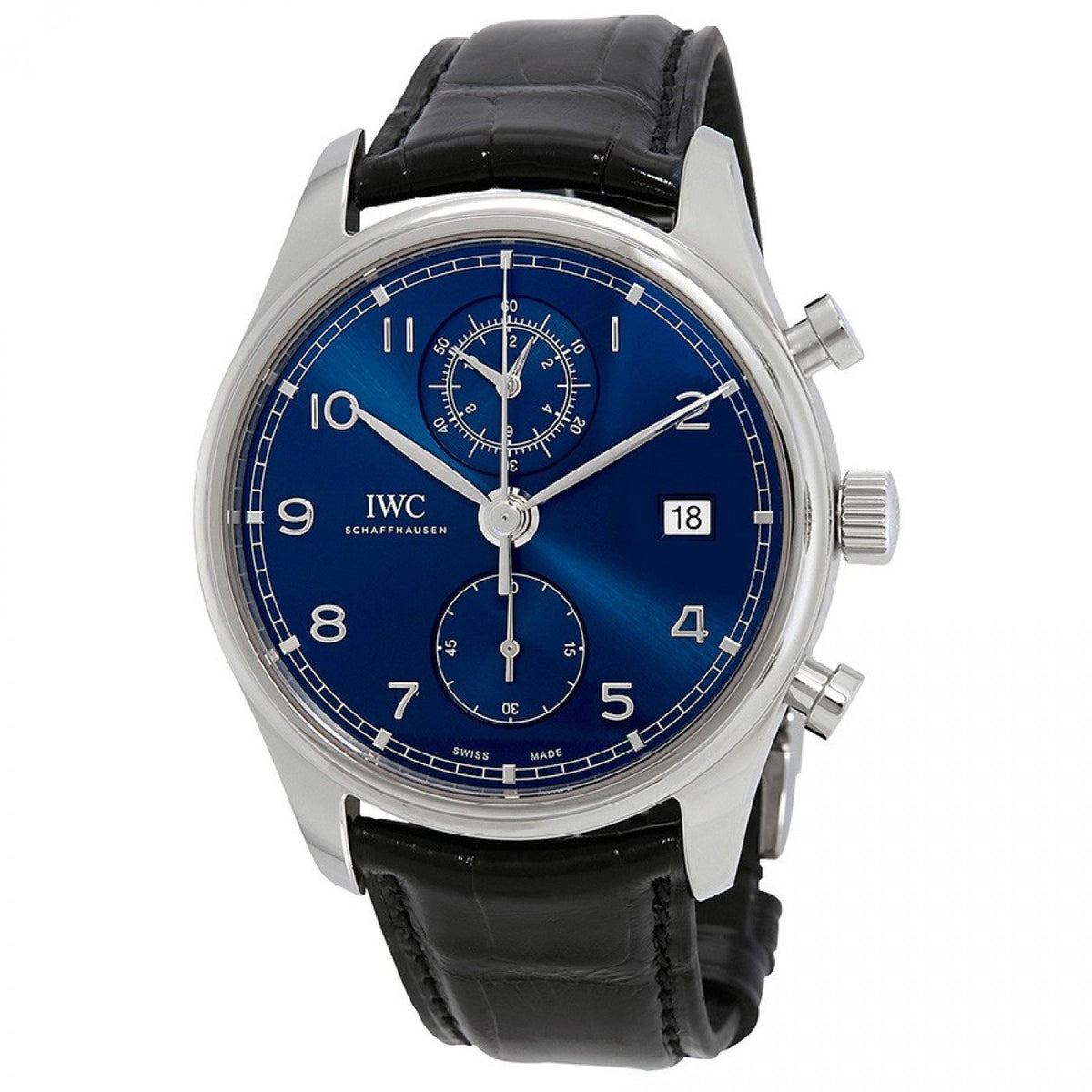 IWC Men&#39;s IW390303 Portugieser Chronograph Black Leather Watch