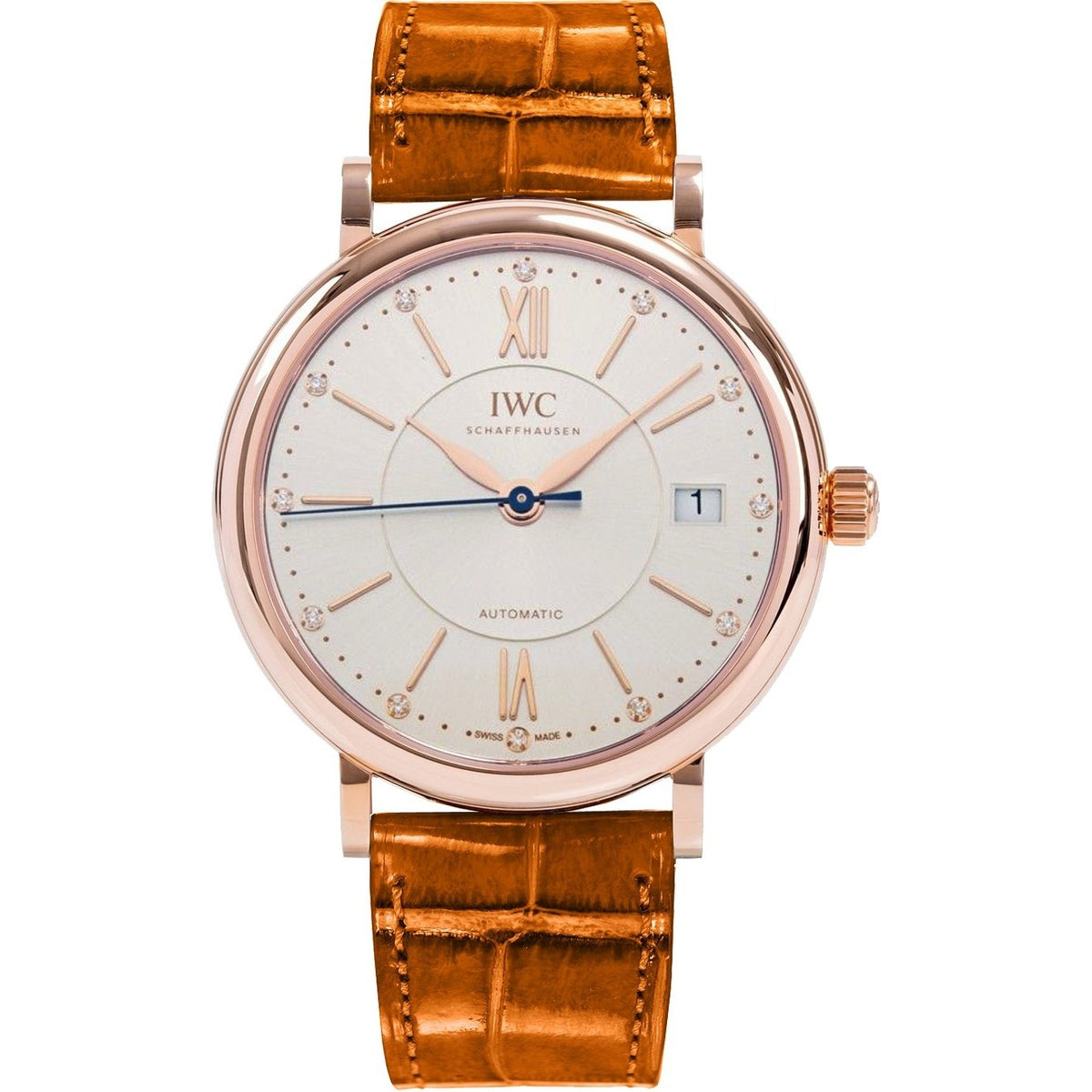 IWC Unisex IW458105 Portofino Diamond Orange Leather Watch