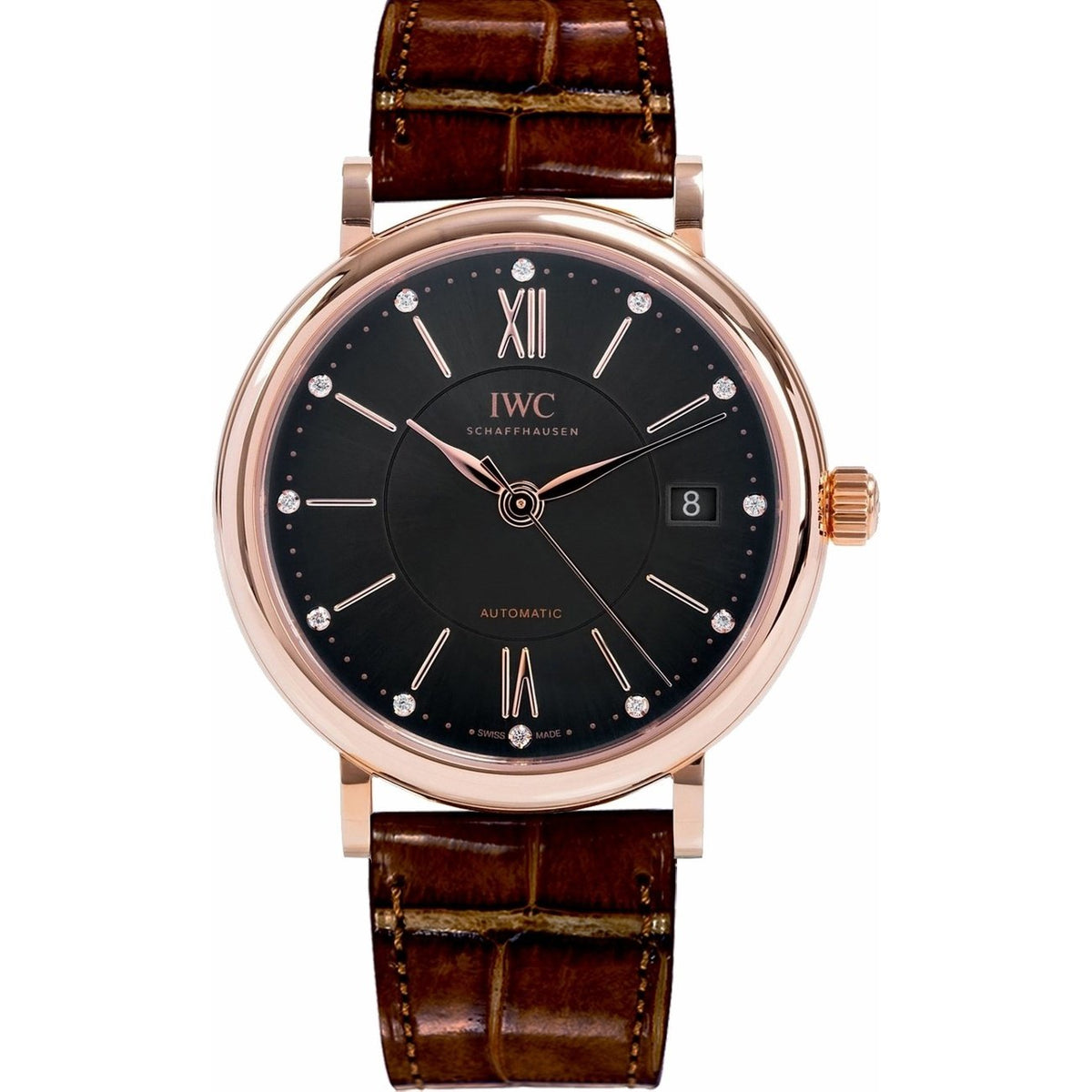 IWC Unisex IW458106 Portofino Diamond Brown Leather Watch