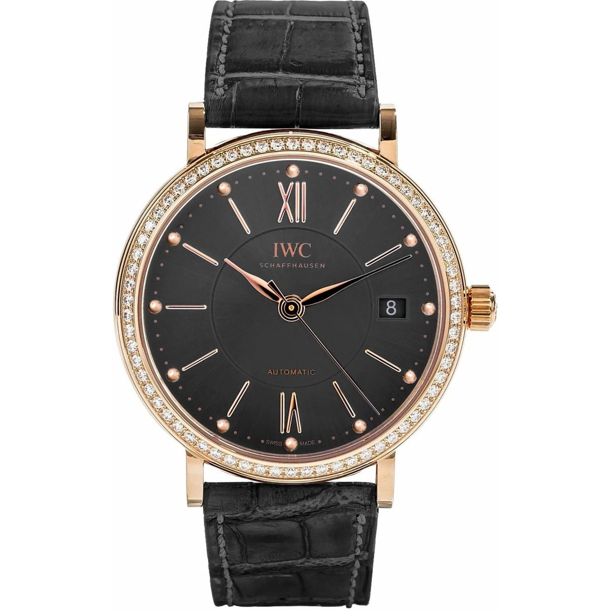 IWC Men's IW458108 Portofino Diamond Black Leather Watch