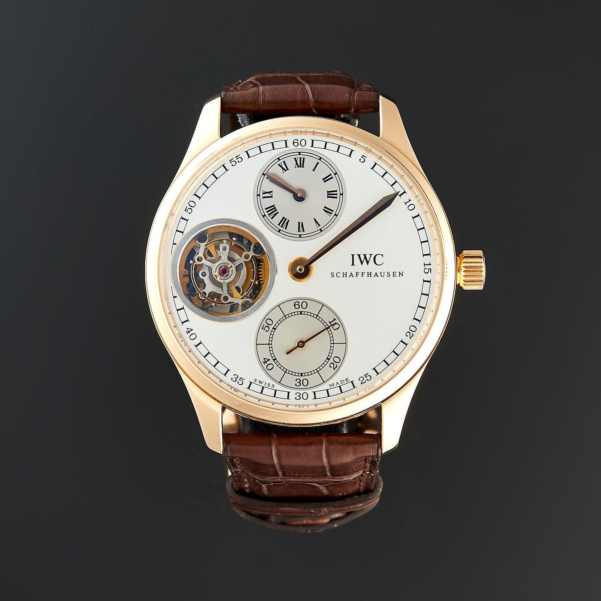 IWC Men&#39;s IW544602 Portuguese Regulator Tourbillon Brown Leather Watch
