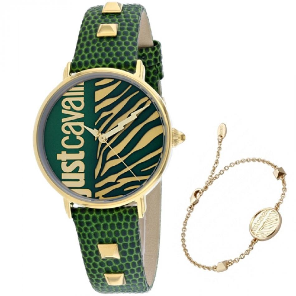 Just Cavalli Women&#39;s JC1L077L0035 Zebra Green Leather Watch