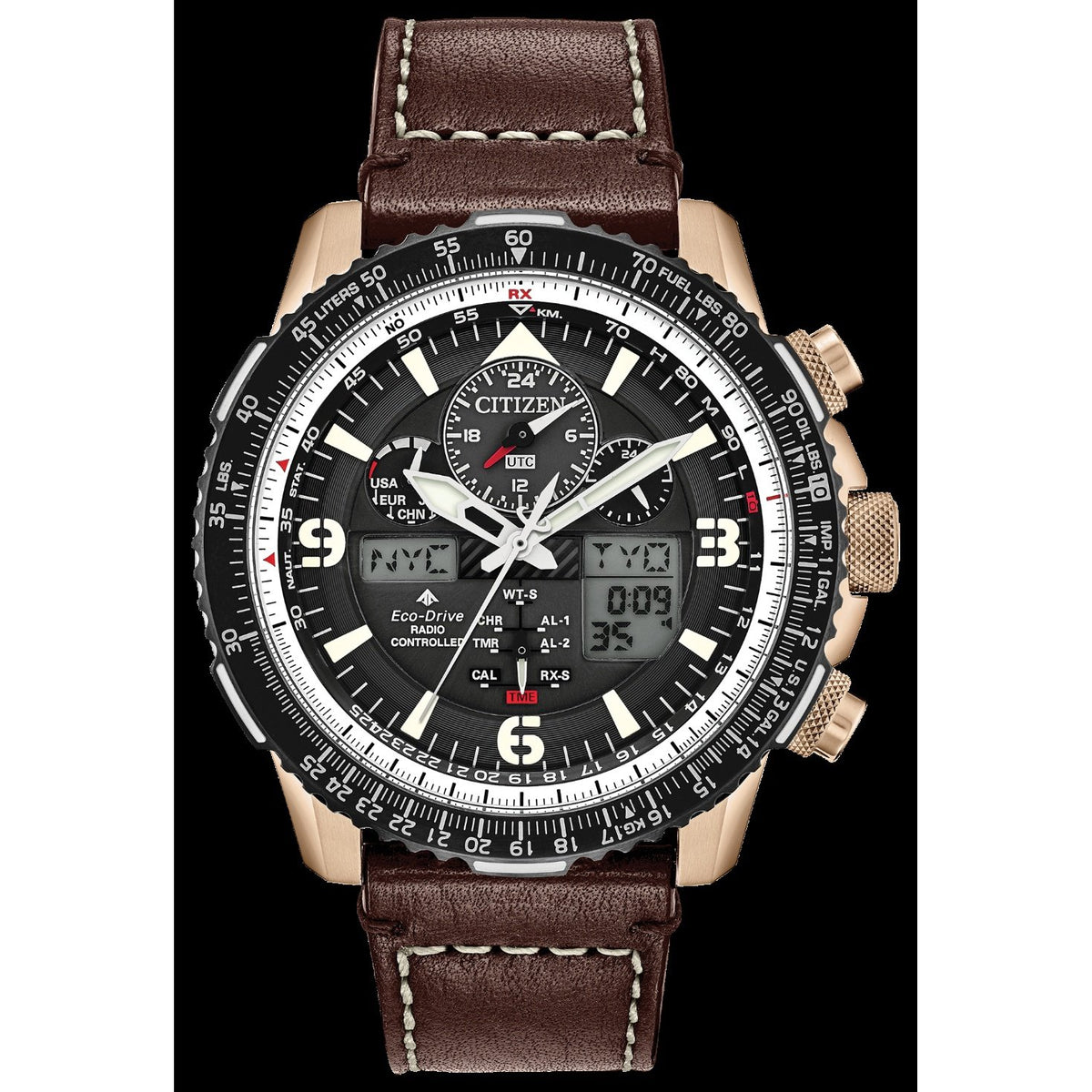 Citizen Men's JY8076-07E Skyhawk A-T Chronograph Brown Leather Watch