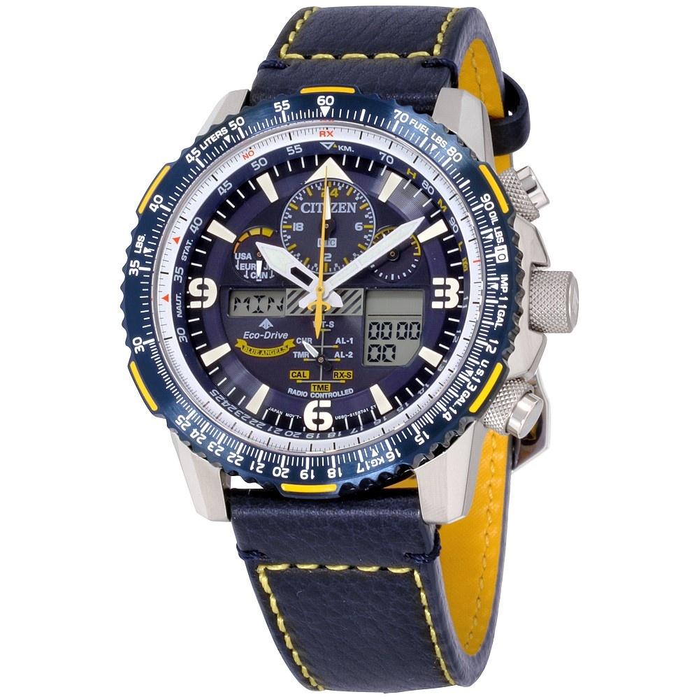 Citizen Men&#39;s JY8078-01L Promaster Skyhawk A-T Chronograph Blue Leather Watch