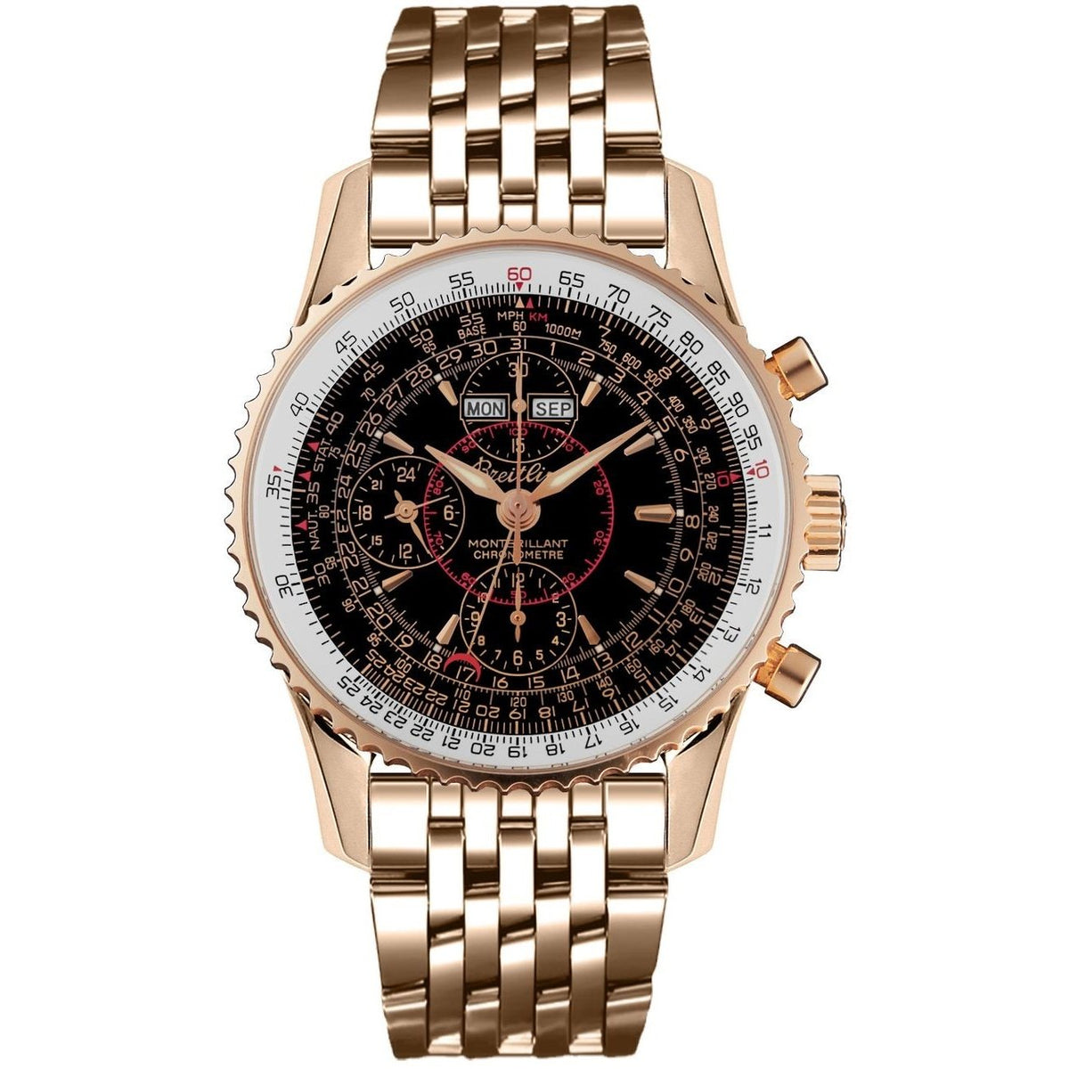 Breitling Men's K2133012-B856-441K Montbrillant Datora Chronograph Gold-Tone 18kt Gold Watch