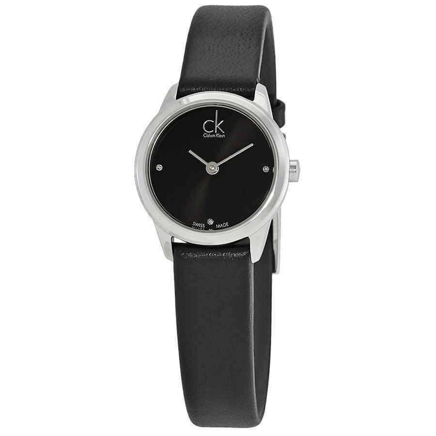 Calvin Klein Women&#39;s K3M231CS Minimal Black Leather Watch