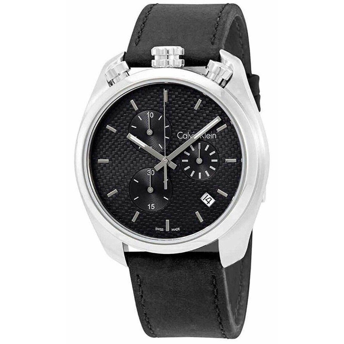 Calvin Klein Men&#39;s K6Z371C4 Control Chronograph Black Leather Watch