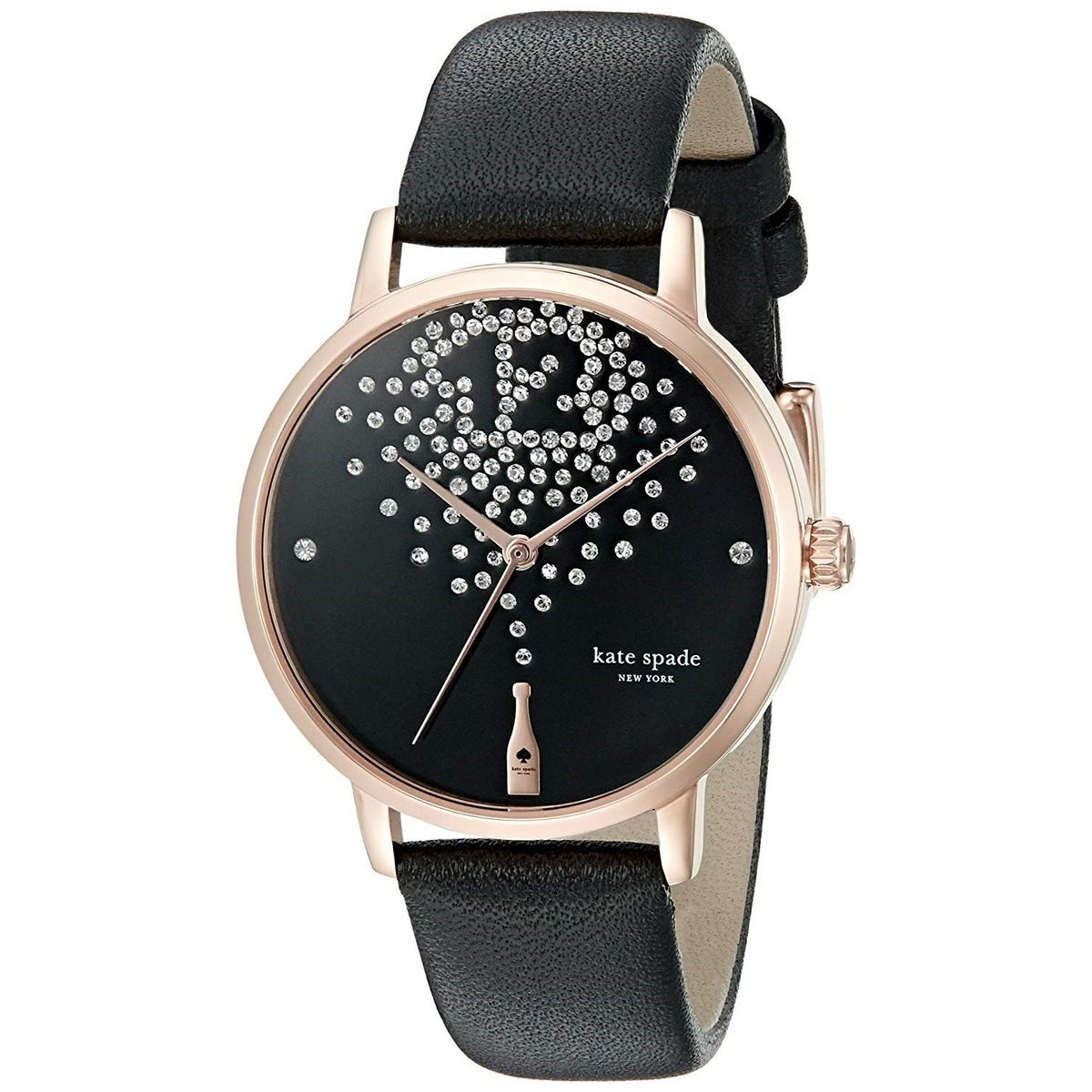 Kate Spade Women's KSW1014 Metro Champagne Crystal Black Leather Watch