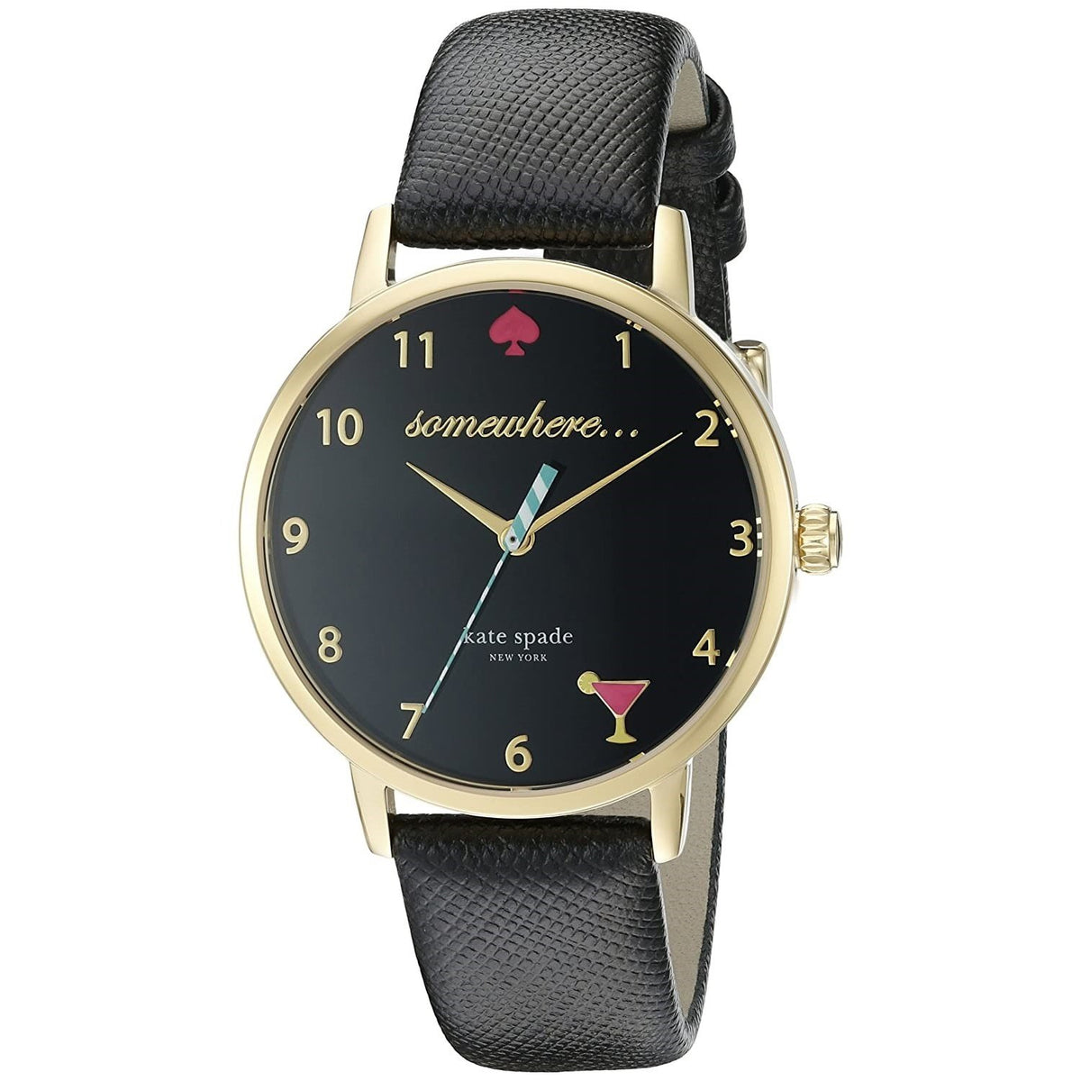 Kate Spade Women's KSW1039 White 5 O'Clock Metro Black Leather Watch