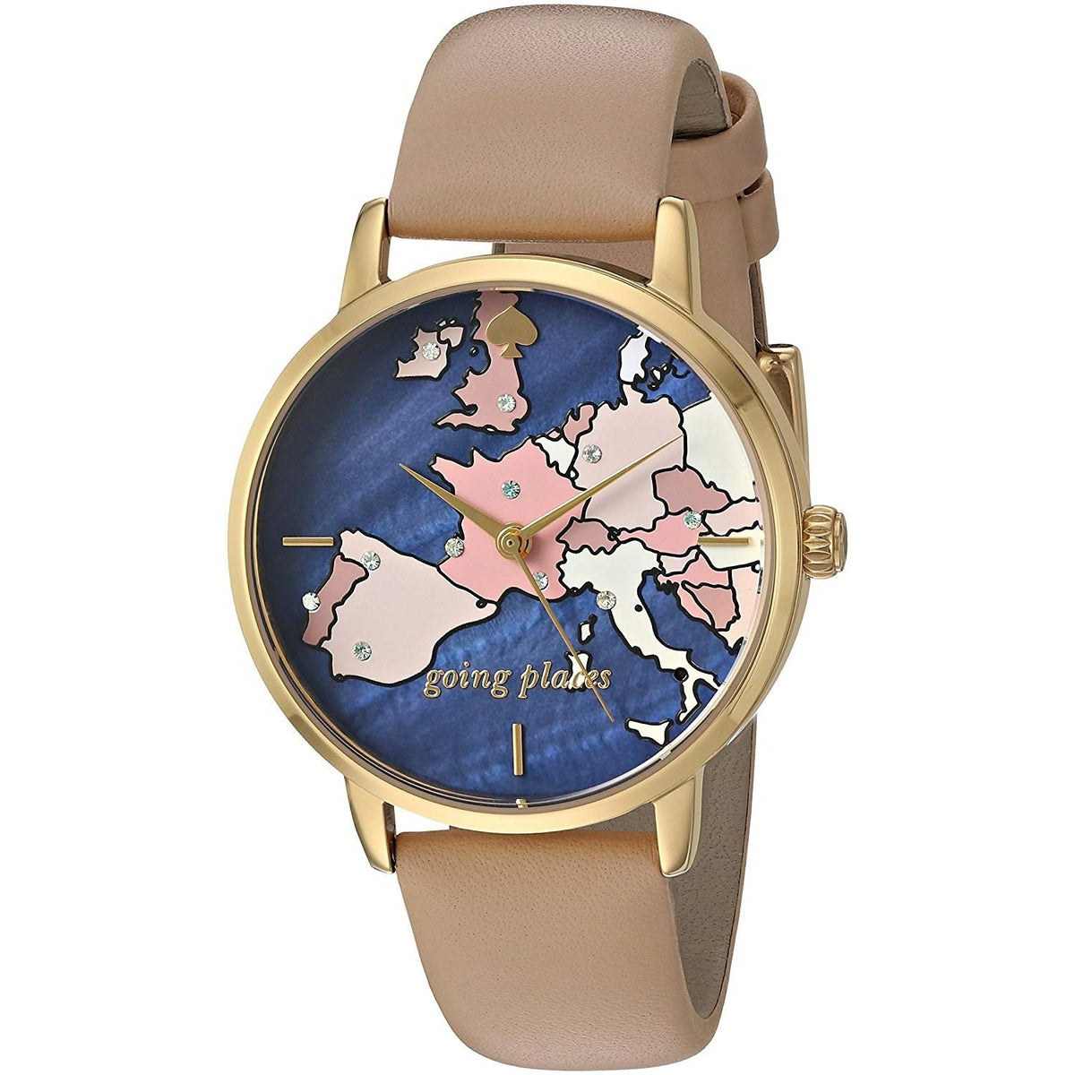 Kate Spade Women's KSW1139 Metro Vachetta Map-Print Crystal Vachetta Leather Watch