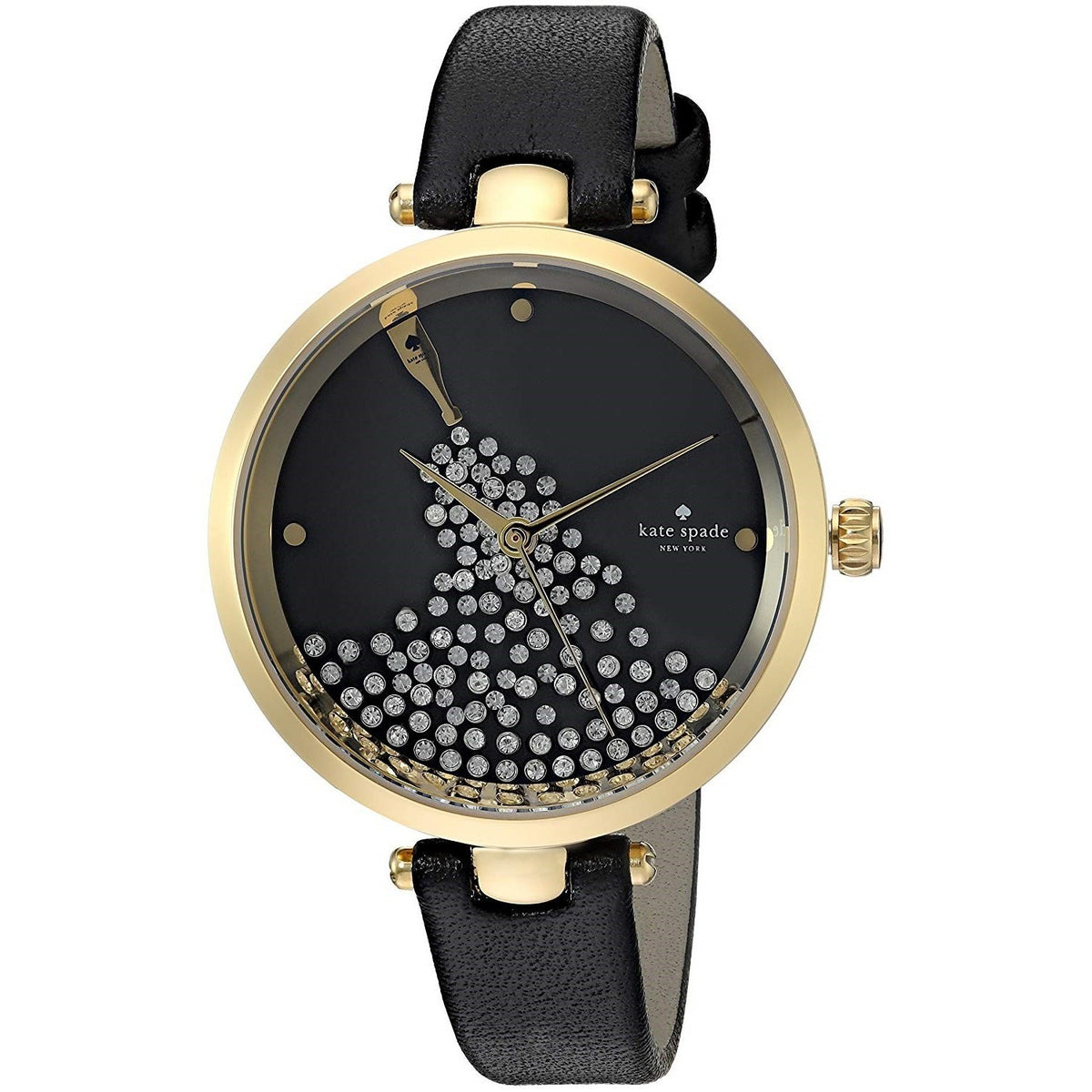 Kate Spade Women's KSW1234 Holland Champagne Crystal Black Leather Watch