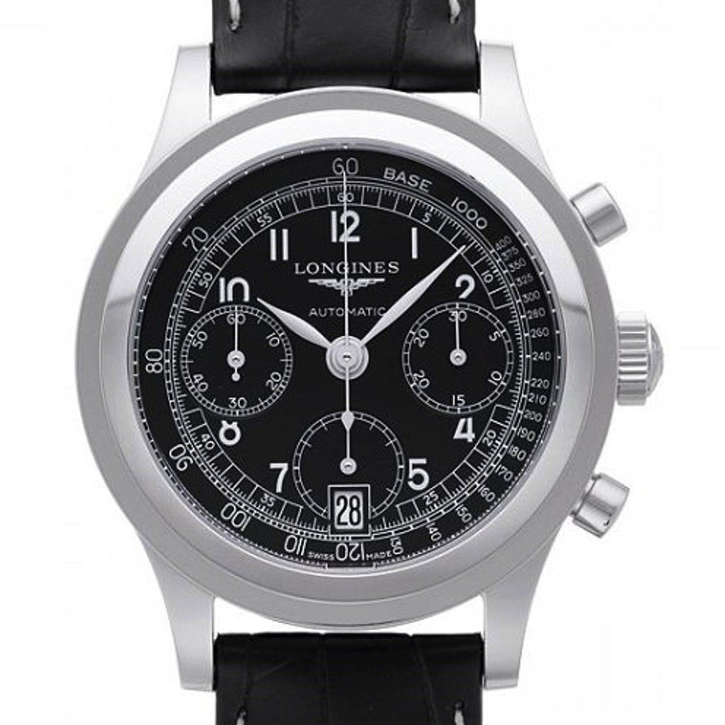 Longines Men&#39;s L2.768.4.53.2 Heritage Chronograph Black Leather Watch