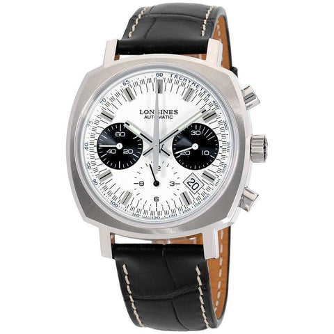 Longines Men's L2.791.4.72.0 Heritage Chronograph Black Leather Watch