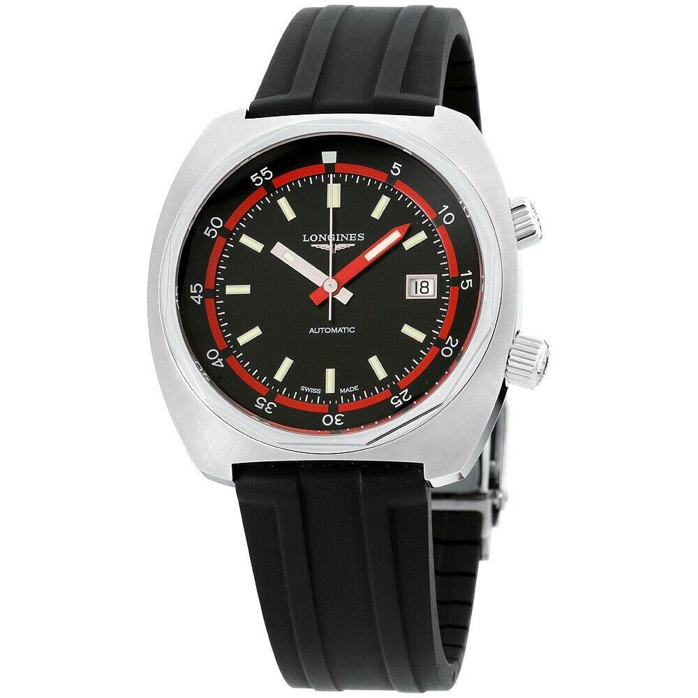 Longines Men&#39;s L2.795.4.52.9 Heritage Black Silicone Watch