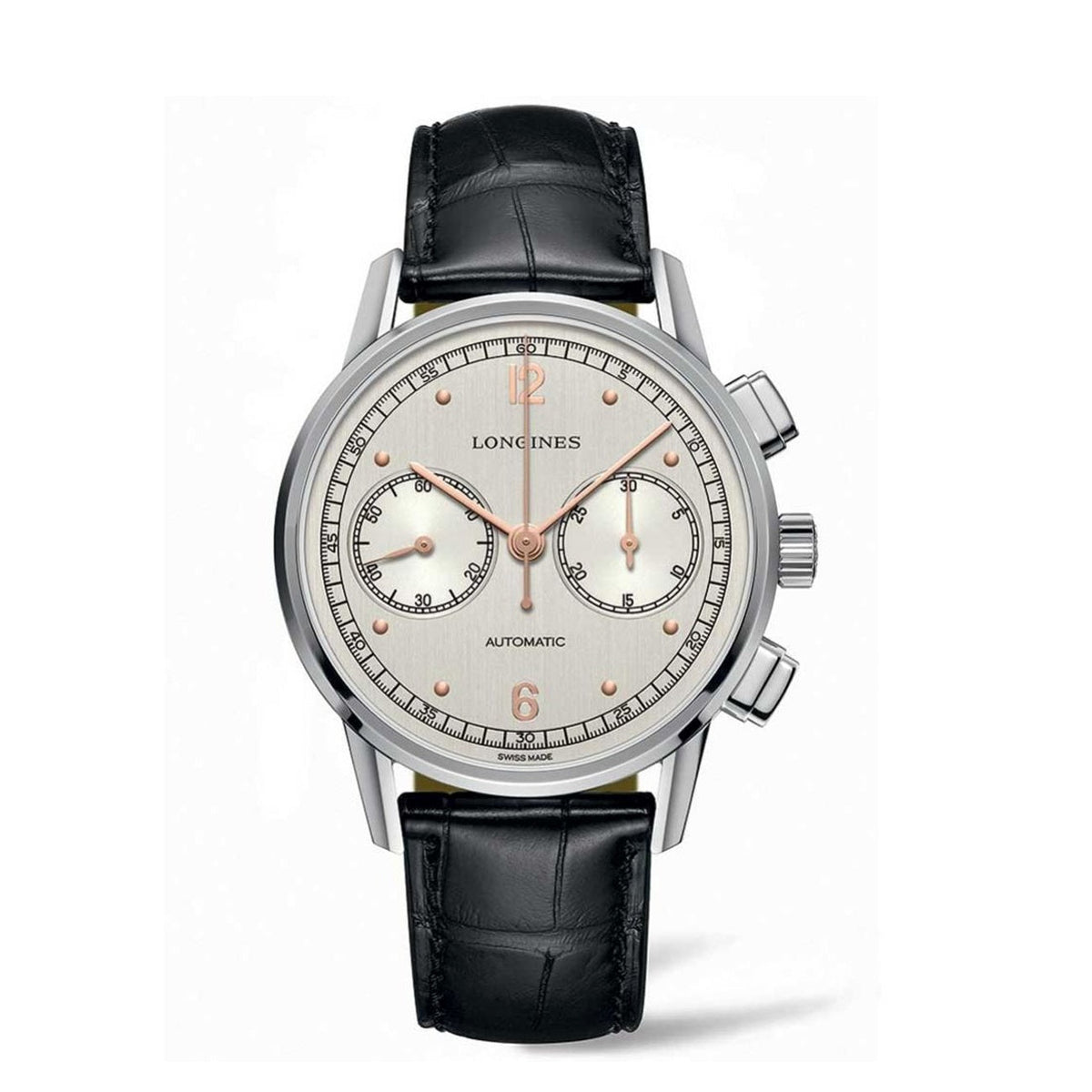 Longines Men&#39;s L2.814.4.76.0 Heritage Chronograph Black Leather Watch