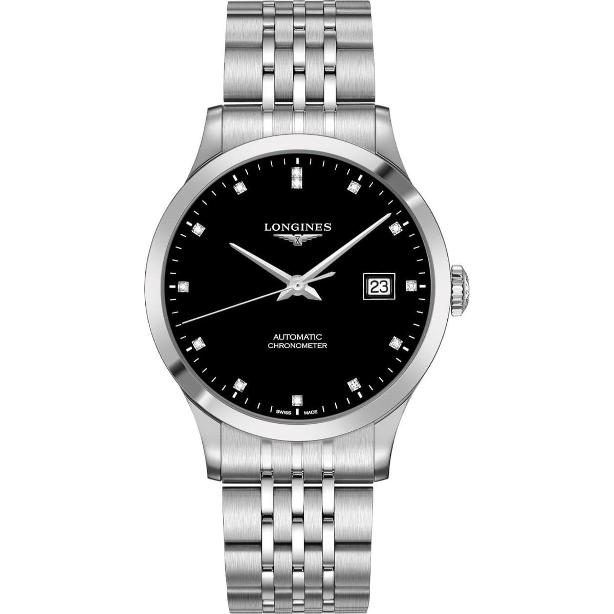 Longines Men's L2.821.4.57.6 Record Diamond Stainless Steel Watch