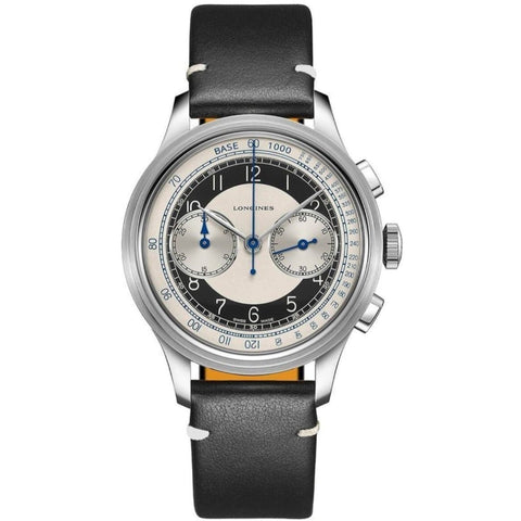 Longines Men's L2.830.4.93.0 Heritage Chronograph Black Leather Watch