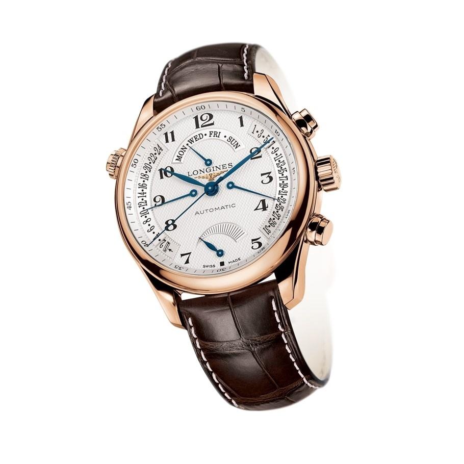Longines Men&#39;s L27168783 Master Collection 18kt Rose Gold Retrograde Power Reserve Automatic Brown Leather Watch