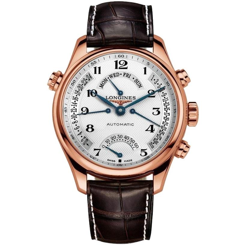 Longines Men&#39;s L27178783 Master Collection 18kt Rose Gold Retrograde Power Reserve Automatic Brown Leather Watch