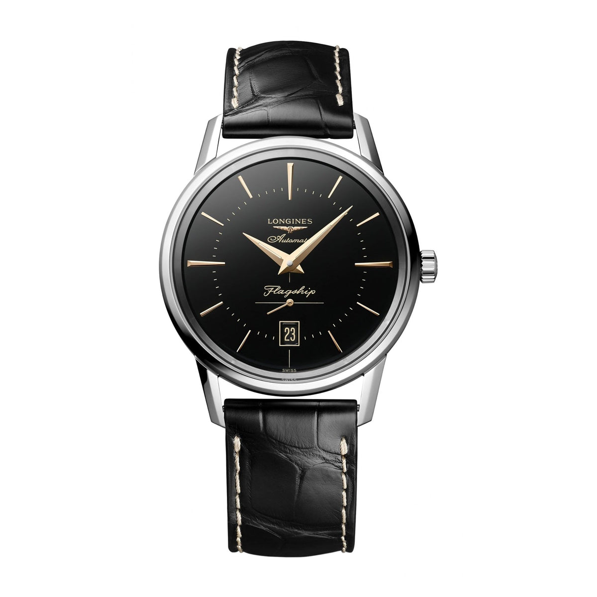 Longines Men&#39;s L4.795.4.58.0 Flagship Black Leather Watch