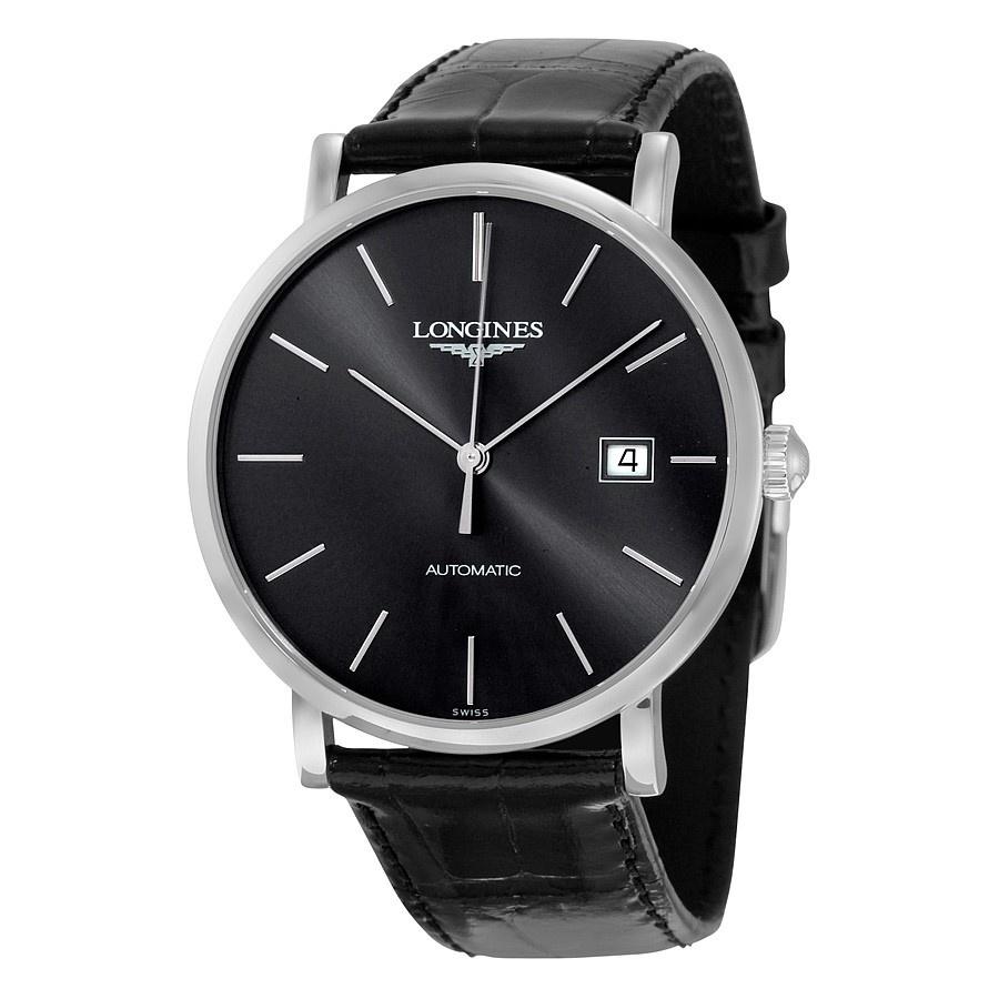 Longines Men&#39;s L4.910.4.72.2 Elegant Black Stainless Steel Watch