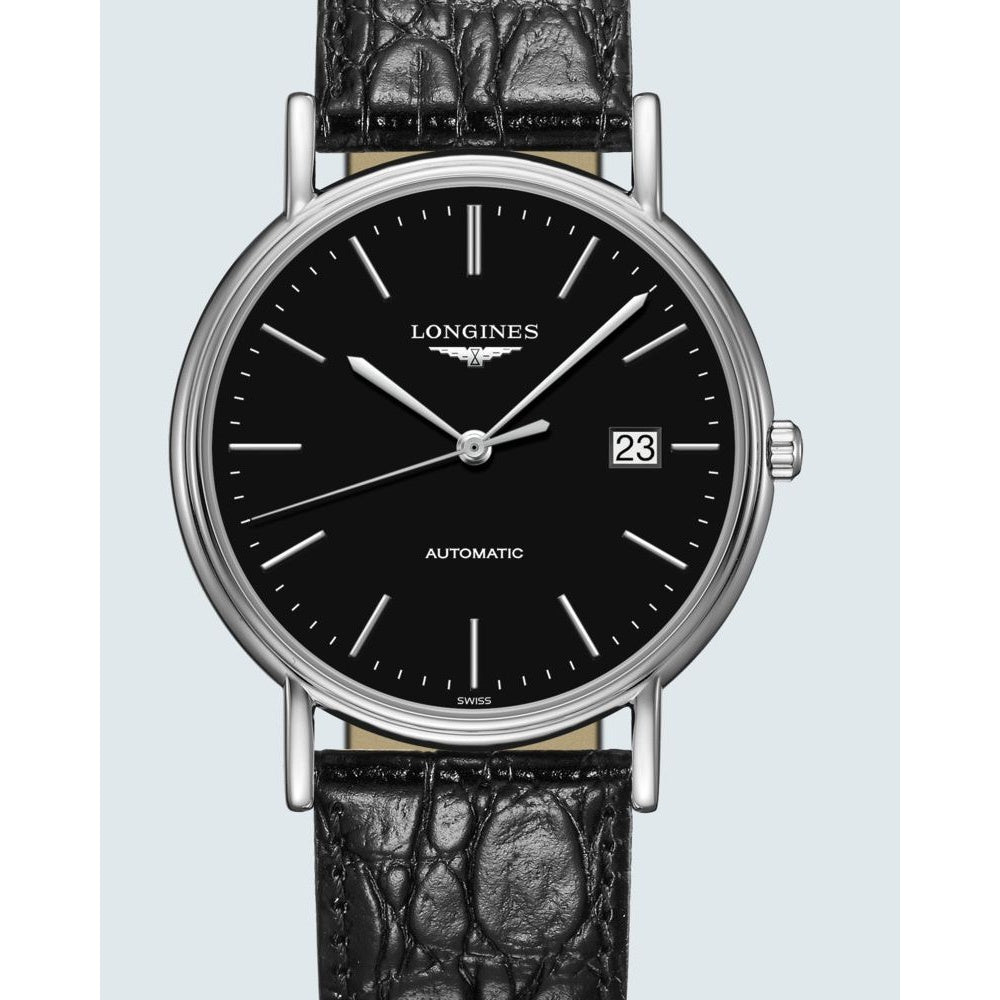 Longines Men&#39;s L4.921.4.52.2  Presence Black Leather Watch