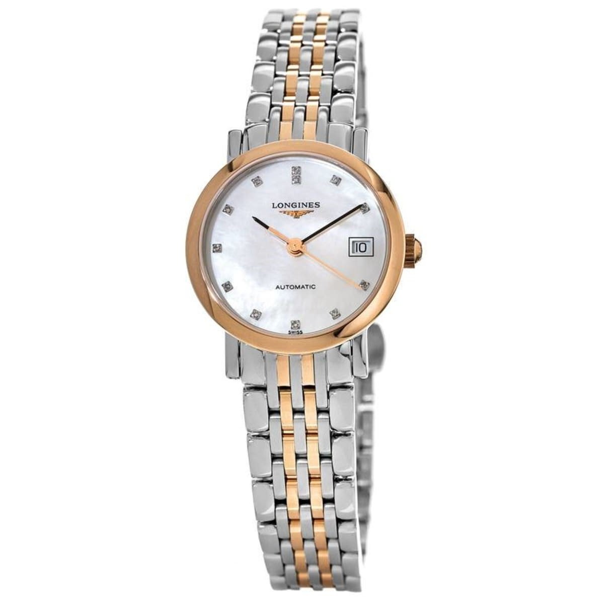 Longines Women&#39;s L43095877 Elegant Two-Tone Stainless Steel with 18kt Rose Gold Links Watch