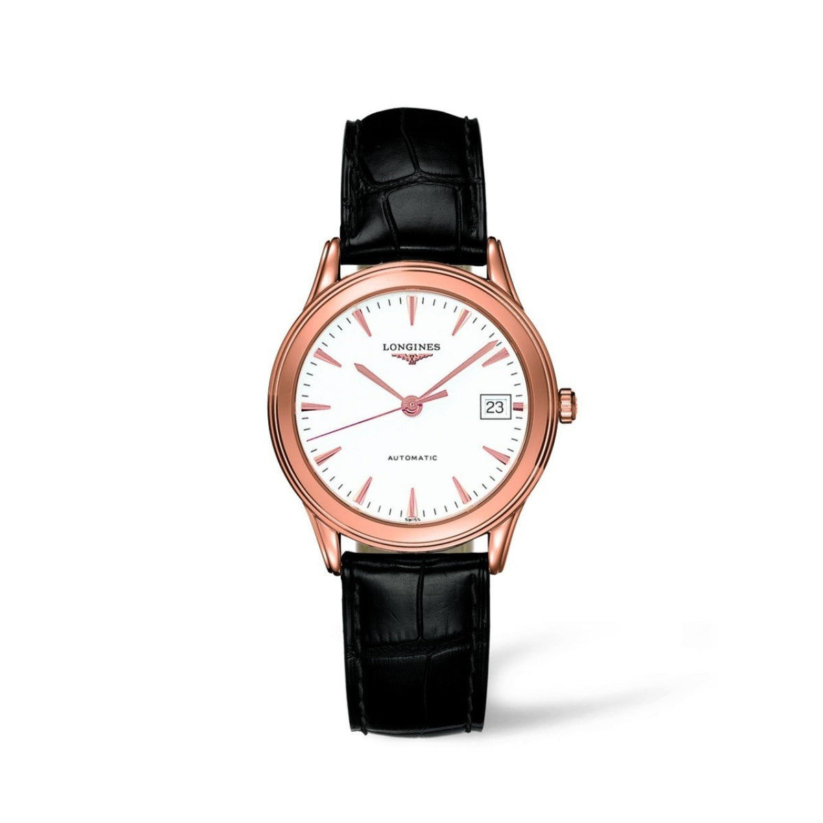 Longines Men&#39;s L47748222 La Grandes Classiques Flagship 18kt Rose Gold Automatic Black Leather Watch