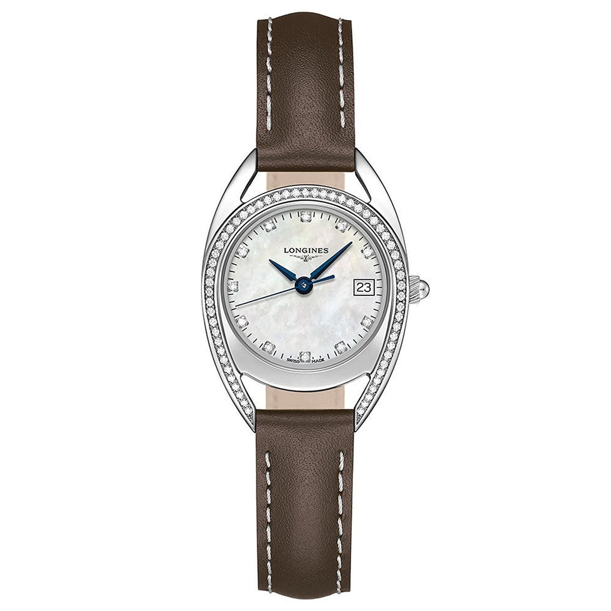 Longines Women&#39;s L6.136.0.87.2 Equestrian Diamond Brown Leather Watch