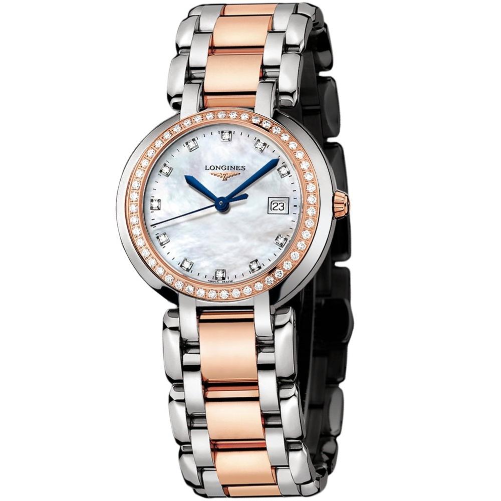 Longines Women&#39;s L81125896 PrimaLuna 18kt Rose Gold Diamond Two-Tone Stainless Steel Watch