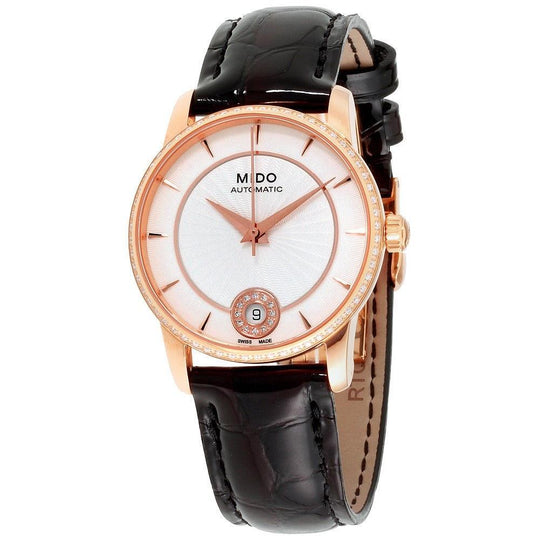 Mido Women's M0072076603626 Baroncelli Diamond at 6 o'clock position Black Leather Watch